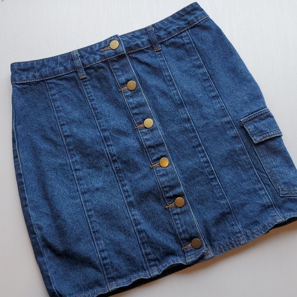 Pretty Little Thing Y2K Dark Denim Jean Mini Skirt 6